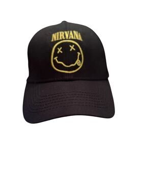 Nirvana Adult OS Iconic Smiley Black Cotton Velcro Closure Baseball Cap